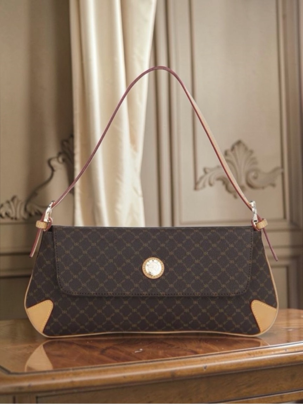 Rioni Moda Italia Signature Evelina Flap Envelope Shoulder Bag Monogram Leather